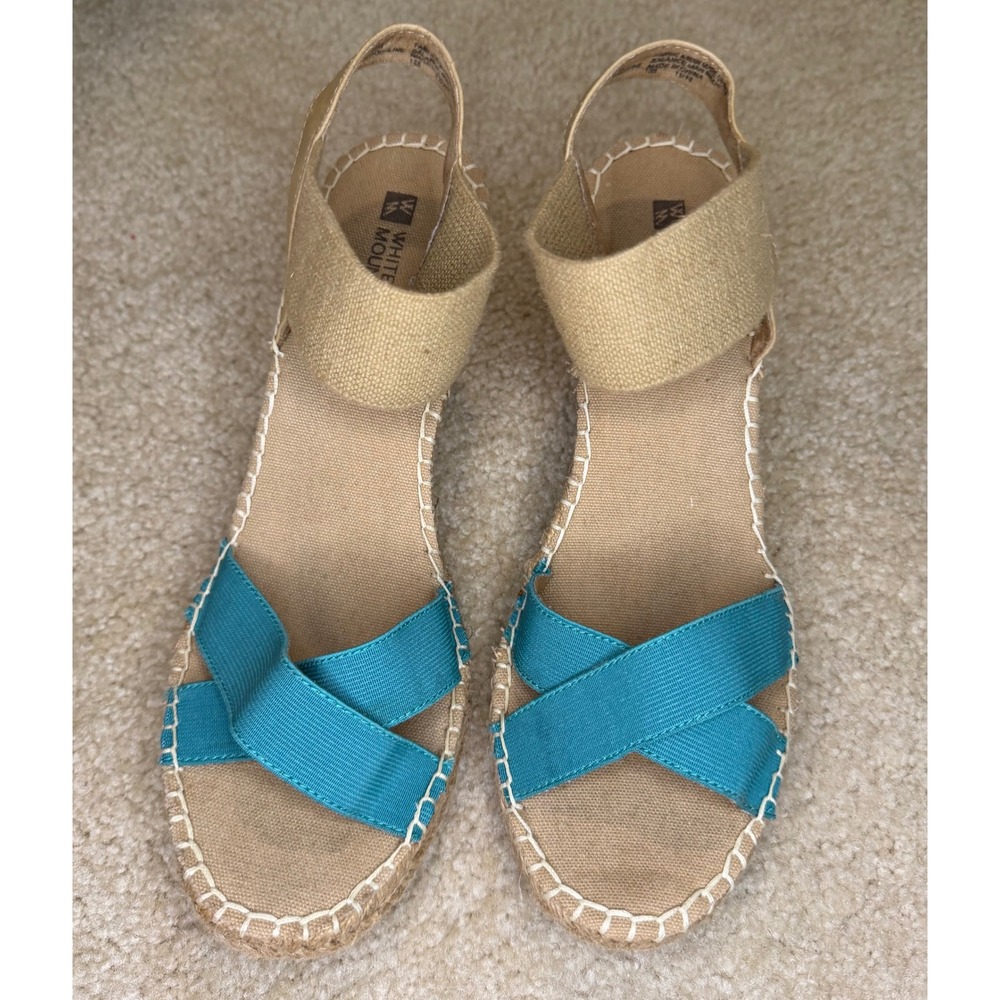 White Mountain Laughline Teal Blue Tan Espadrille Wedge Sandals Womens 9M